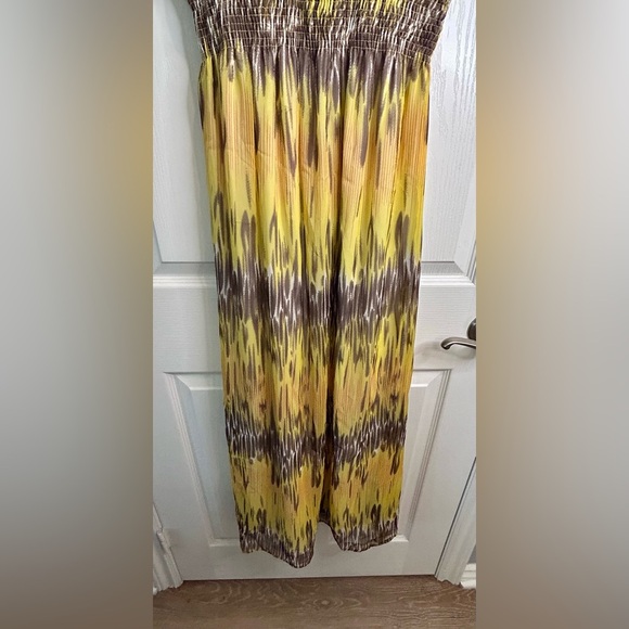 💛”Anthropologie Chaundry KC”Yellow and Brown Mixed Media  Smocked Maxi SunDress🤎 - Picture 4 of 15